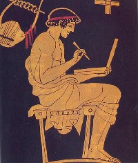 Giovane pensatore greco con un computer?